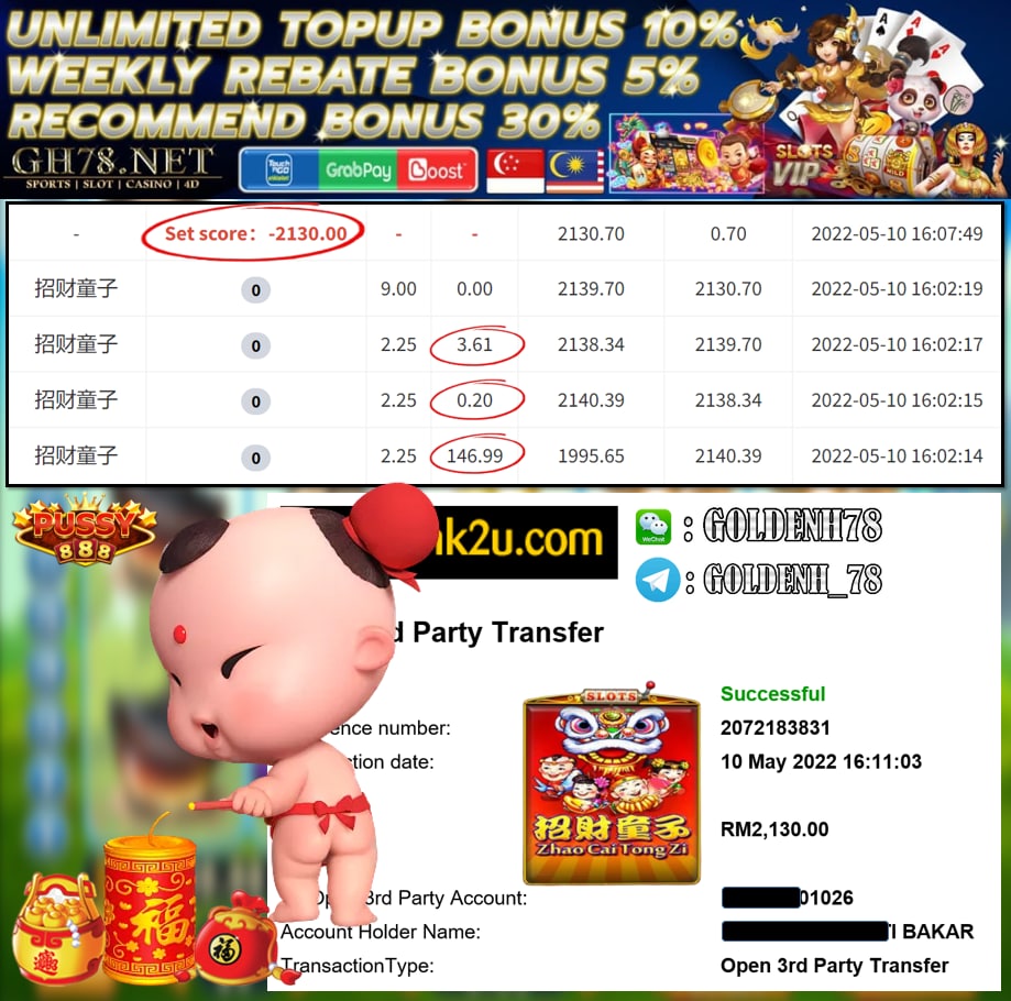 PUSSY888 '' ZHAO CAI TONG ZHI '' CUCI RM 2,130 ♥