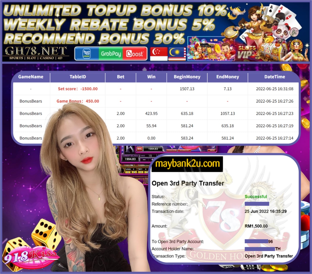 918KISS '' BONUS BEARS '' CUCI RM1,500 ♥