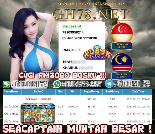 SERVER PUSSY888 , SEACAPTAIN MUNTAH BESAR HARINI ! CUCI RM3080 !!!