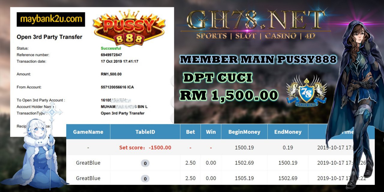 MEMBER MAIN PUSSY888 MINTA CUCI RM1500!!! 