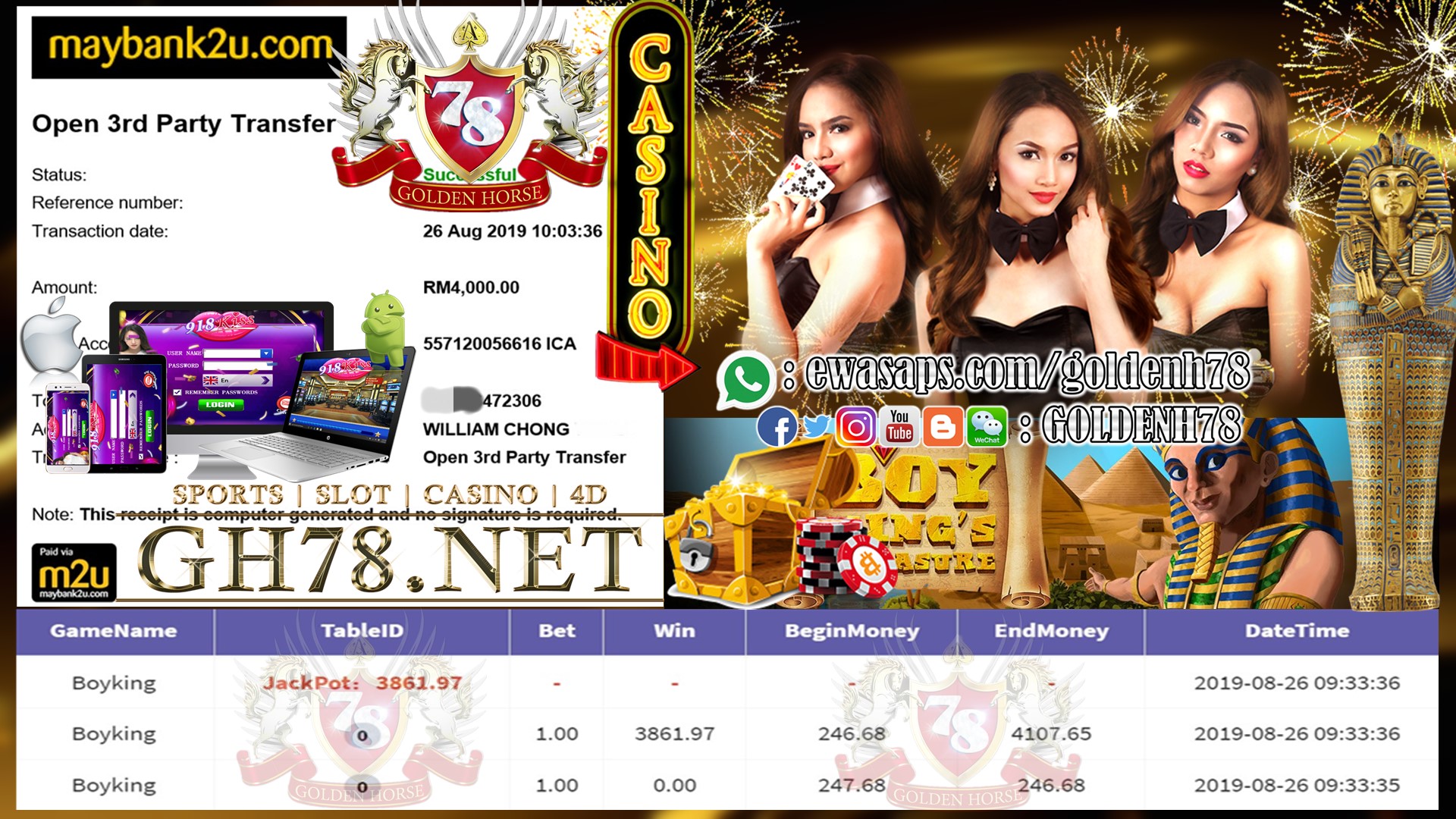 MEMBER MAIN GAME 918KISS FT.BOYKING DPT JACKPOT MINTA OUT RM4,000