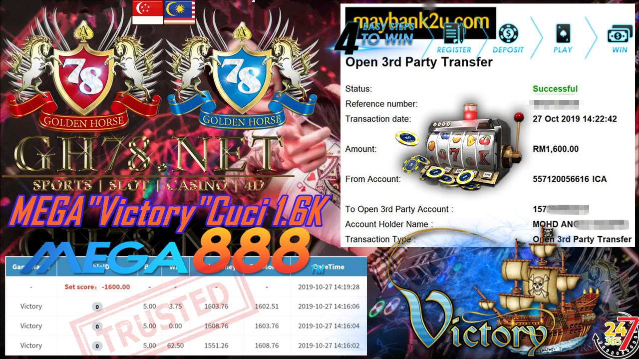 MEGA888 FT.VICTORY CASHOUT RM1600 