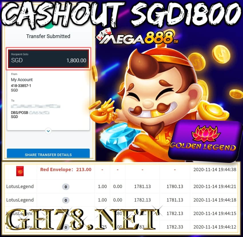 MEMBER PLAY MEGA888 CASHOUT SGD1800