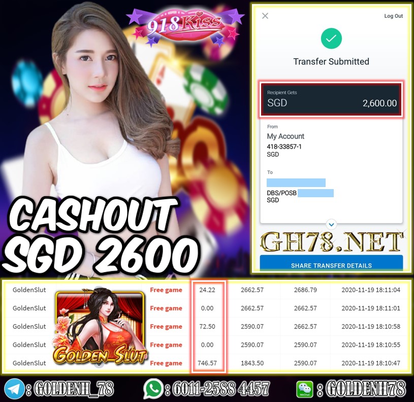 MEMBER PLAY 918KISS (GOLDEN SLUT) CASHOUT SGD2600