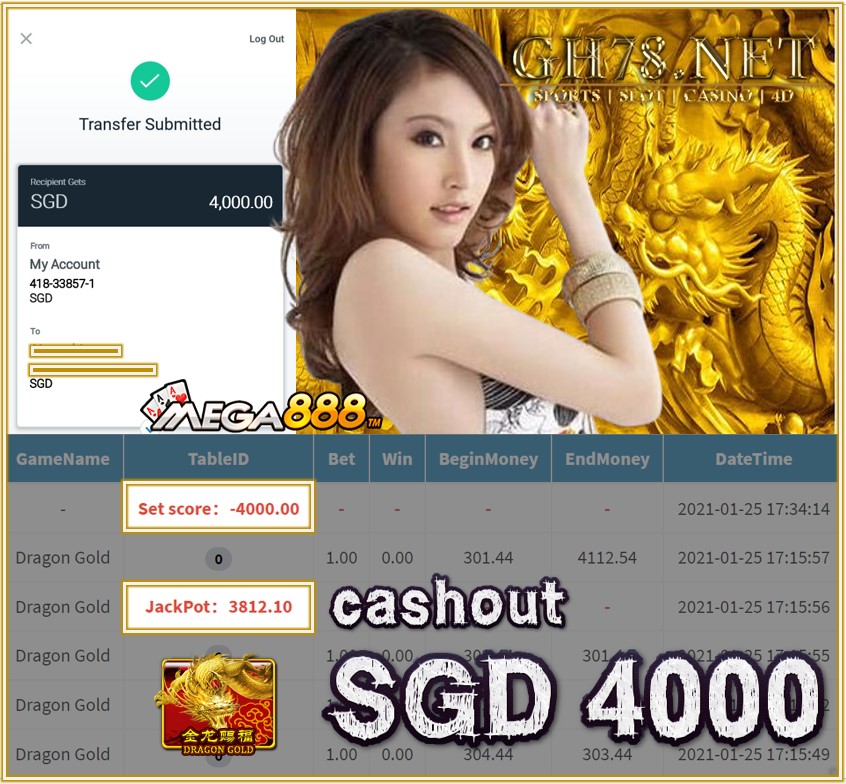 MEGA888 JACKPOT DRAGON GOLD CASHOUT $S4000