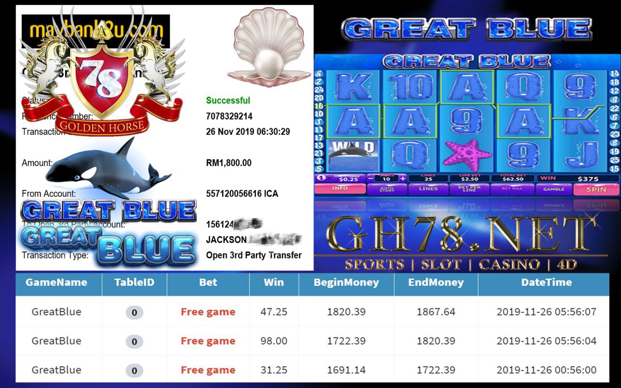 PUSSY888 GREATBLUE LAGI FREE GAME !! CASHOUT RM1800 !!