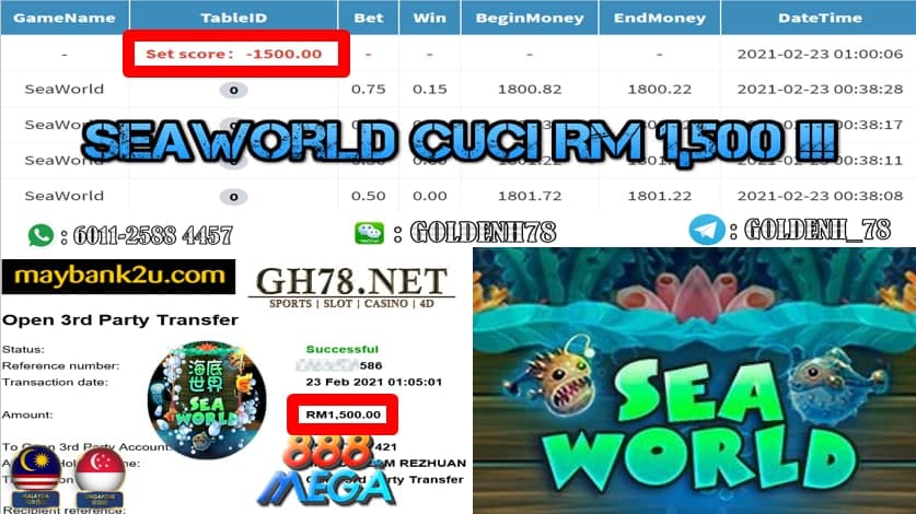 MEGA888 SEA WORLD GAME CUCI RM1500