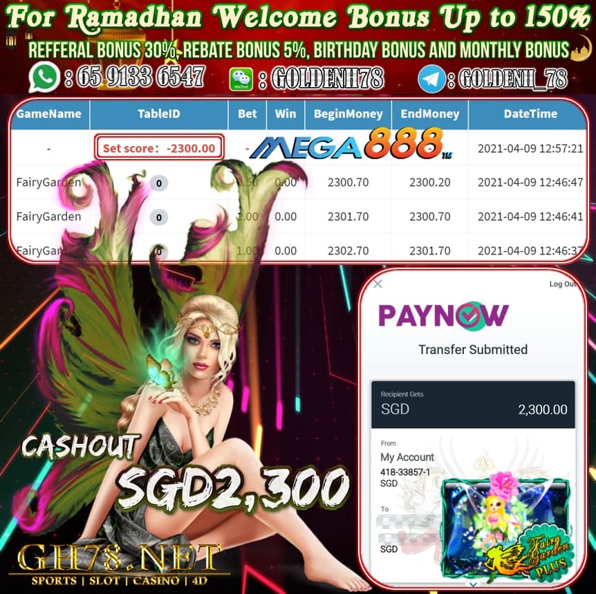 MEGA888 FAIRY GARDEN GAME CASHOUT SGD2300