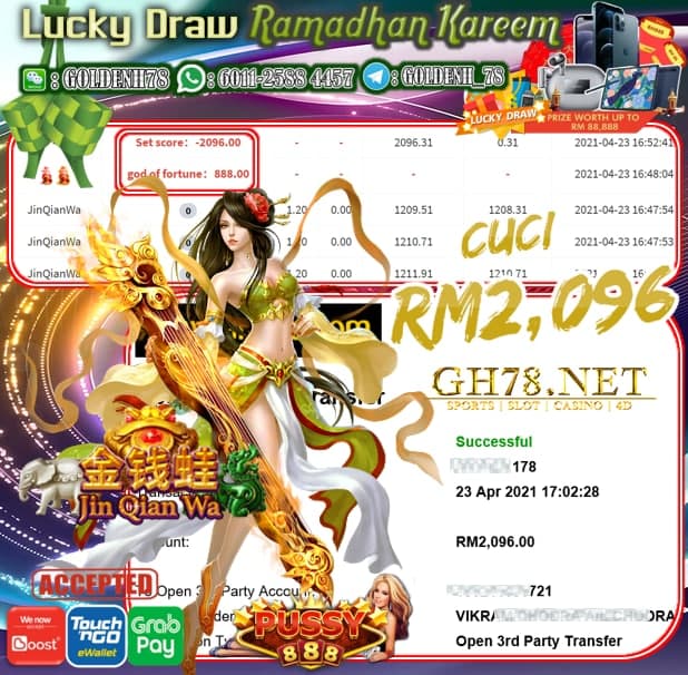 PUSSY888 JIN QIAN WA CASHOUT RM2096