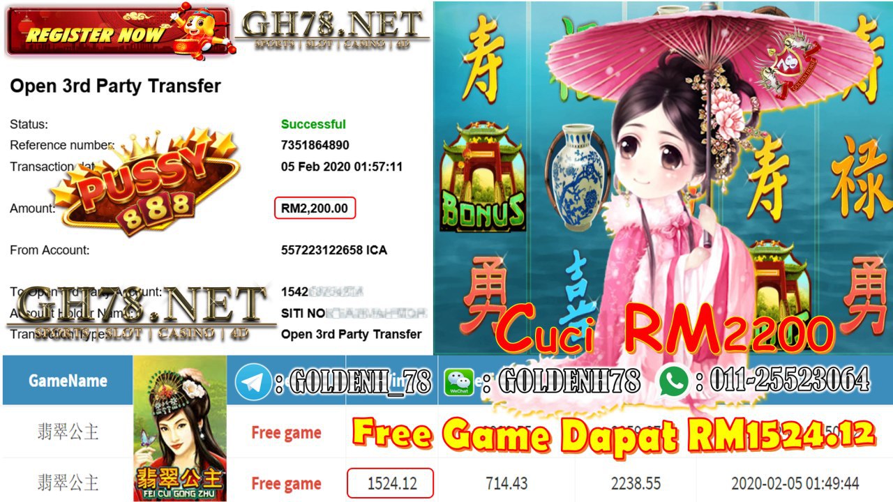 MEMBER MAIN PUSSY888 GAME 翡翠公主 MINTA CUCI RM2200 !!!