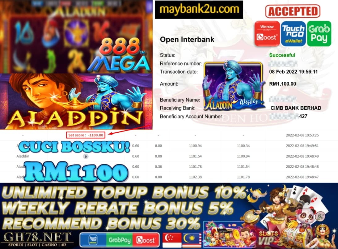 MEGA888 '' ALADIN'' CUCI RM1100♥