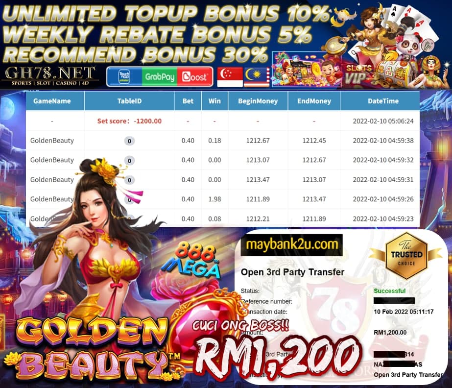 MEGA888 '' GOLDEN BEAUTY '' CUCI RM1200 ♥