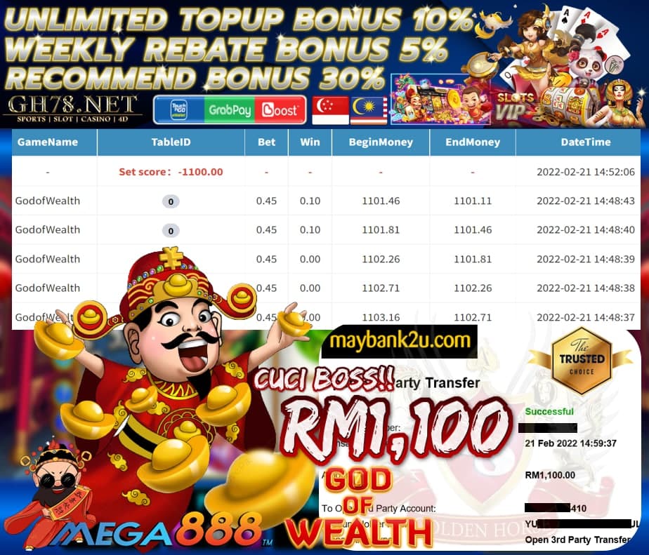 MEGA888 '' GOD OF WEALTH '' CUCI RM 1100 ♥